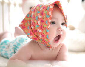 Colorful Birdies on Orange Bandana